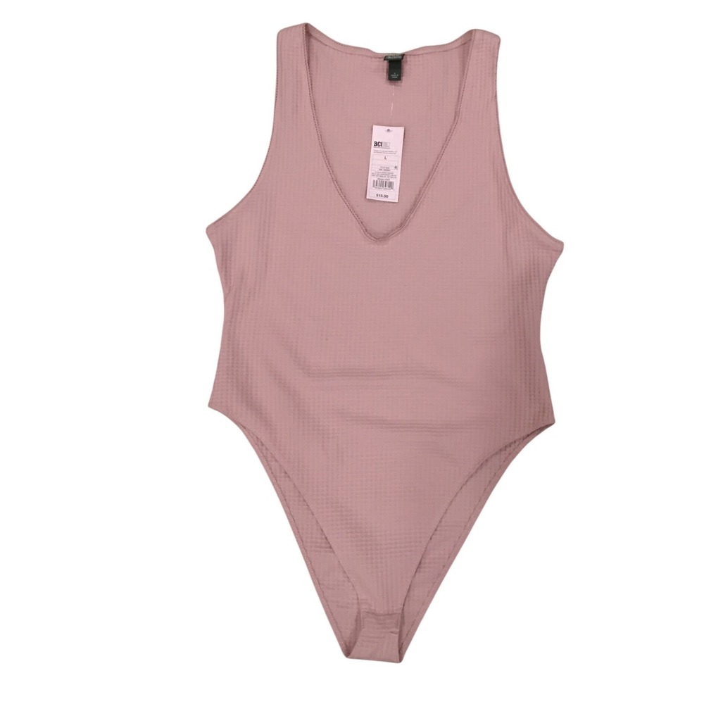 Wild‎ Fable Womens V-Neck Waffle Knit Bodysuit Pink Mauve Large NWT